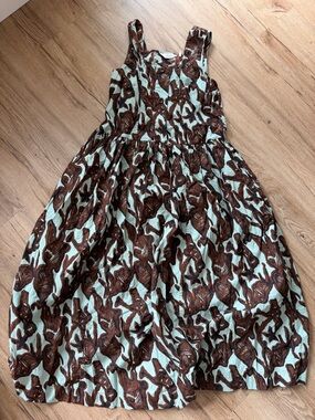 Brown Floral Print Sundress on Light Aqua